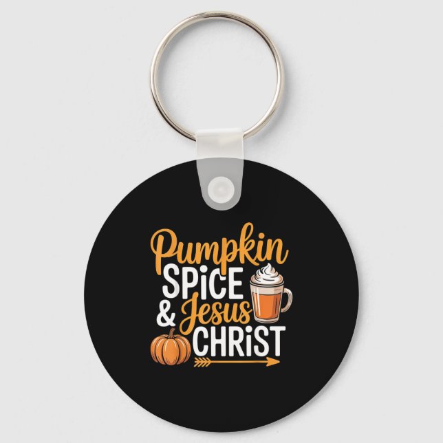 Pumpkin Sce And Jesus Christ Christian Fall Autumn Keychain (Front)