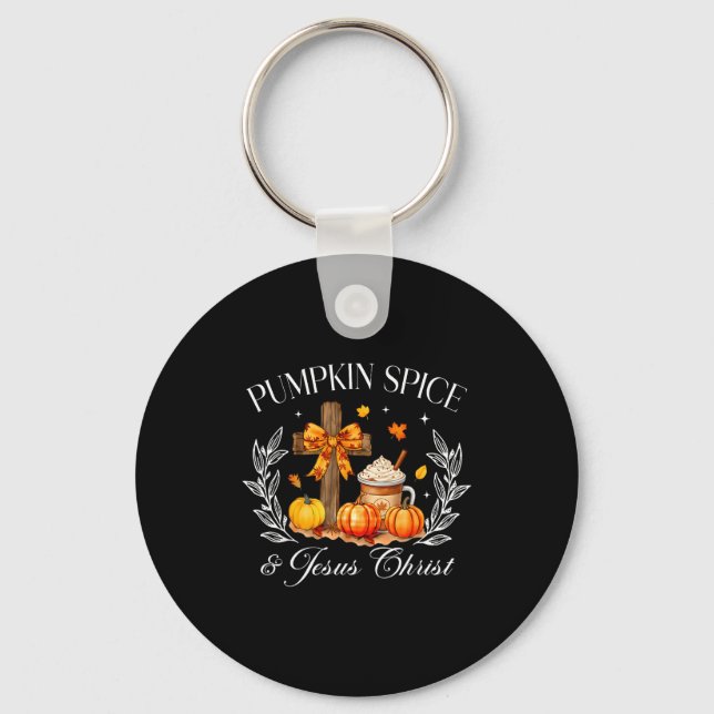 Pumpkin Sce And Jesus Christ Cross Pumpkin Christi Keychain (Front)