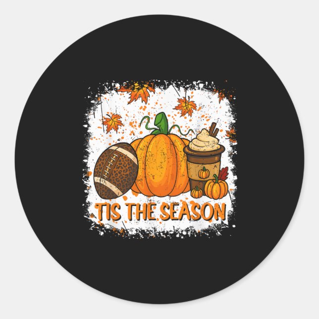 Pumpkin Sce Football Tis The Season Fall Thanksgiv Classic Round Sticker (Front)