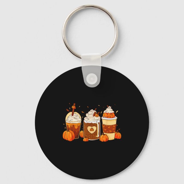 Pumpkin Sce Latte Fall Coffee Thanksgiving Shirt F Keychain (Front)