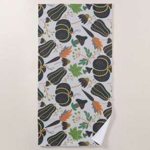 Pumpkin seamless pattern carrot black and white beach towel