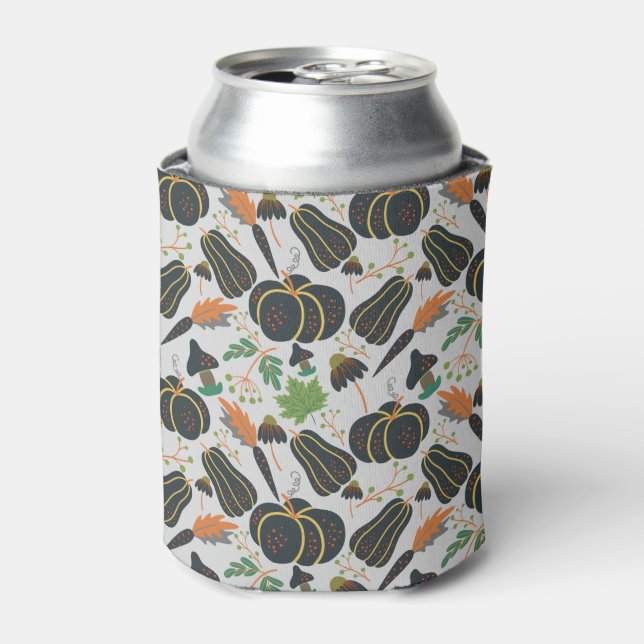 Pumpkin seamless pattern carrot black and white can cooler (Can Front)