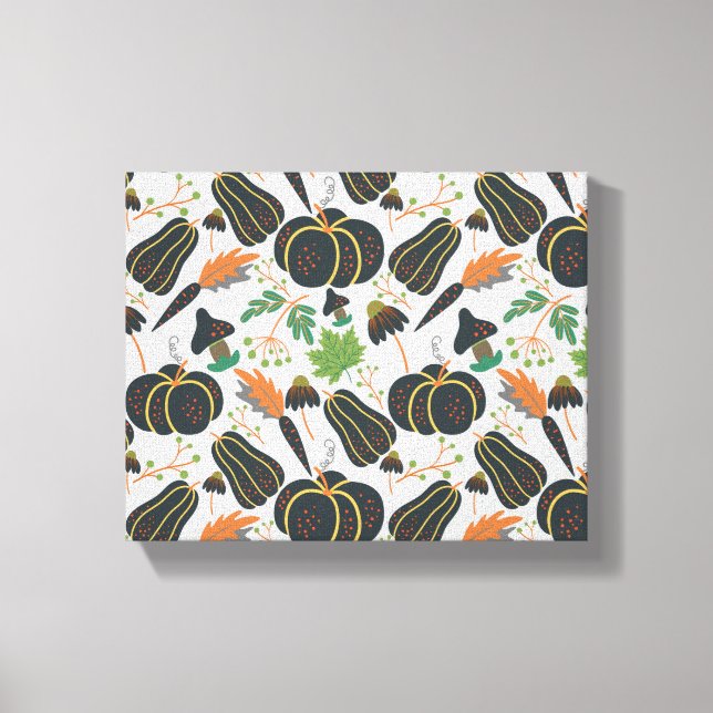 Pumpkin seamless pattern carrot black and white canvas print (Front)