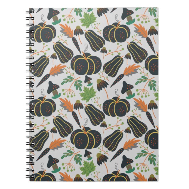 Pumpkin seamless pattern carrot black and white notebook (Front)