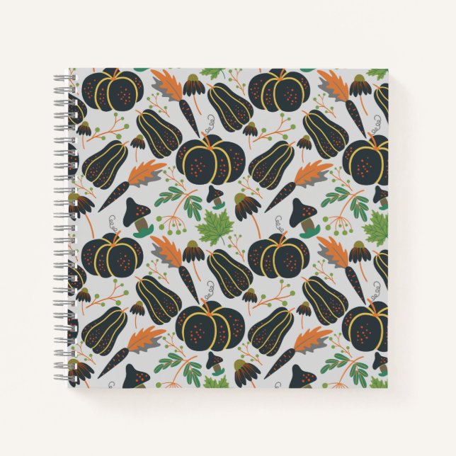 Pumpkin seamless pattern carrot black and white notebook (Front)