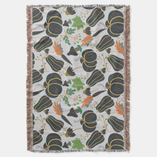 Pumpkin seamless pattern carrot black and white throw blanket
