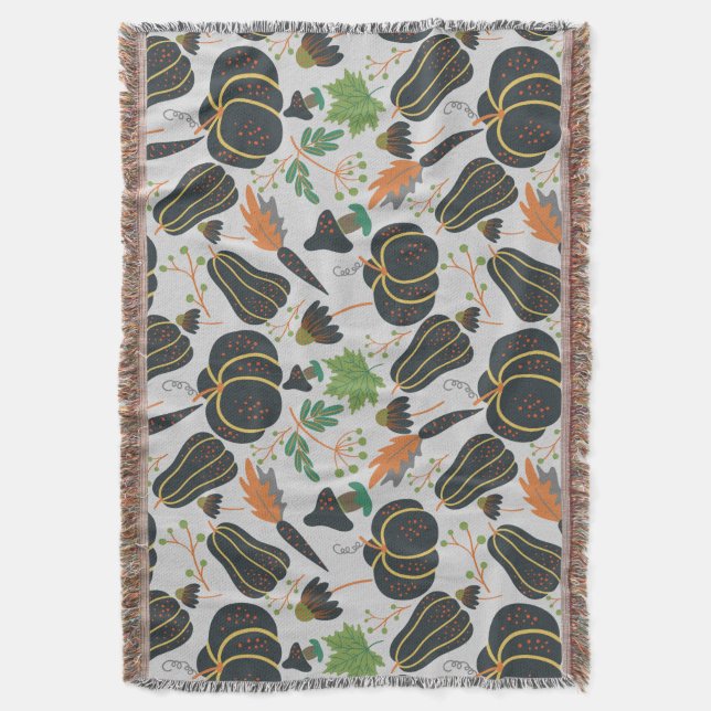 Pumpkin seamless pattern carrot black and white throw blanket (Front Vertical)