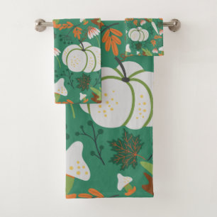 Pumpkin seamless pattern carrots and mushrooms bath towel set