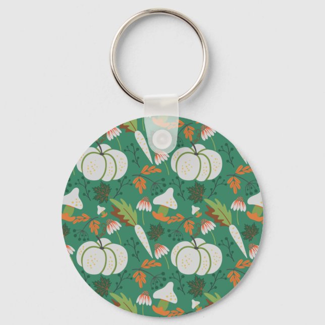 Pumpkin seamless pattern carrots and mushrooms keychain (Front)