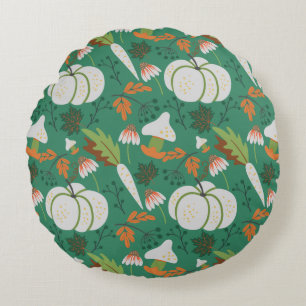 Pumpkin seamless pattern carrots and mushrooms round pillow