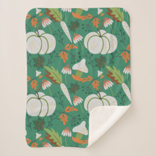 Pumpkin seamless pattern carrots and mushrooms sherpa blanket