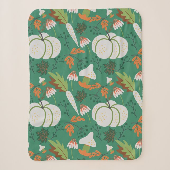 Pumpkin seamless pattern carrots and mushrooms sherpa blanket (Front)