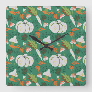 Pumpkin seamless pattern carrots and mushrooms square wall clock