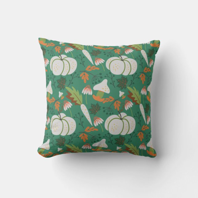 Pumpkin seamless pattern carrots and mushrooms throw pillow (Front)