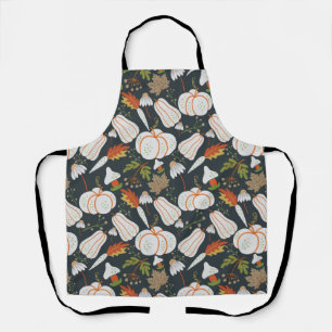 Pumpkin seamless pattern floral black and white apron