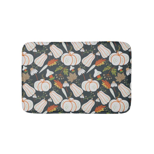 Pumpkin seamless pattern floral black and white bath mat (Front)