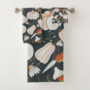 Pumpkin seamless pattern floral black and white bath towel set