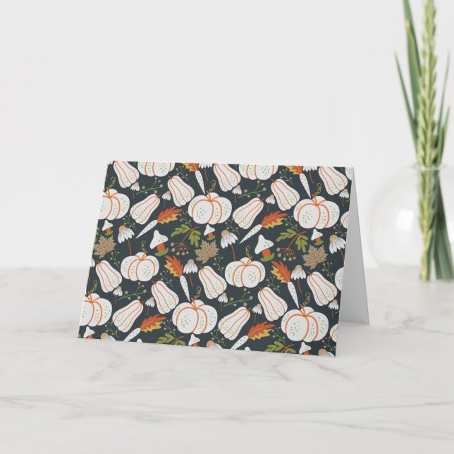 Pumpkin seamless pattern floral black and white card (Front)