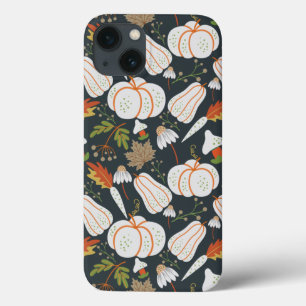 Pumpkin seamless pattern floral black and white iPhone 13 case