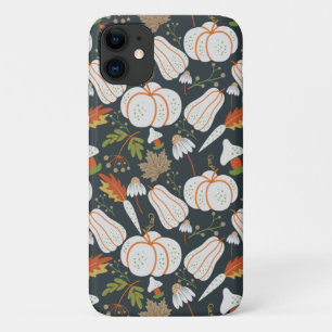 Pumpkin seamless pattern floral black and white iPhone 11 case