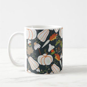 Pumpkin seamless pattern floral black and white coffee mug