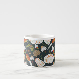 Pumpkin seamless pattern floral black and white espresso cup
