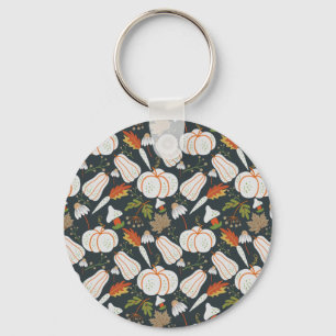 Pumpkin seamless pattern floral black and white keychain