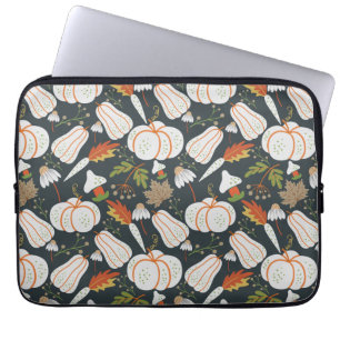 Pumpkin seamless pattern floral black and white laptop sleeve