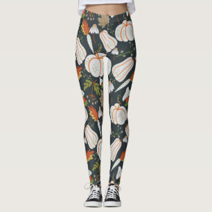 Pumpkin seamless pattern floral black and white leggings