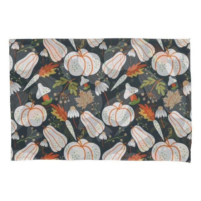 Pumpkin seamless pattern floral black and white pillowcase (Front-Left)