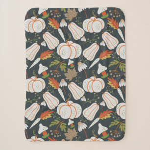 Pumpkin seamless pattern floral black and white sherpa blanket