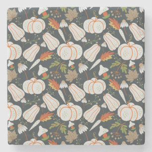 Pumpkin seamless pattern floral black and white stone coaster
