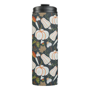 Pumpkin seamless pattern floral black and white thermal tumbler