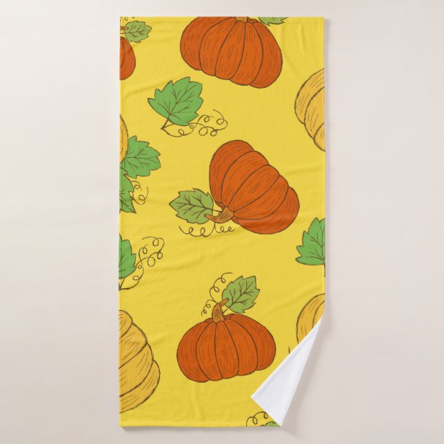 Pumpkin seamless pattern. Hand drawn doodle brushe Bath Towel (Bath Towel)