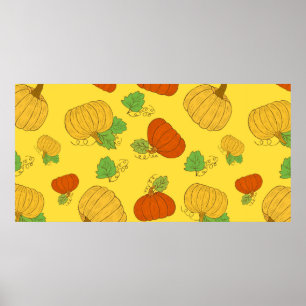 Pumpkin seamless pattern. Hand drawn doodle brushe Poster