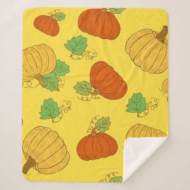 Pumpkin seamless pattern. Hand drawn doodle brushe Sherpa Blanket (Front)