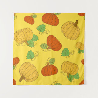 Pumpkin seamless pattern. Hand drawn doodle brushe Tapestry