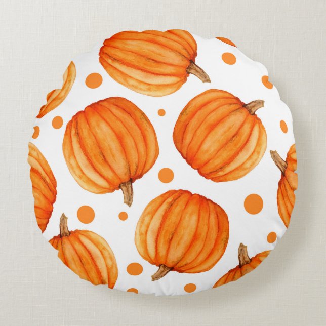 Pumpkin seamless pattern round pillow (Front)