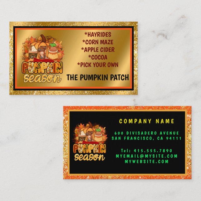 Pumpkin Season Autumn Customize Text and Colour Business Card (Front/Back)
