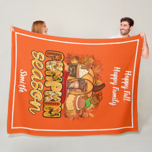 Pumpkin Season Autumn Customize Text and Colour Fleece Blanket