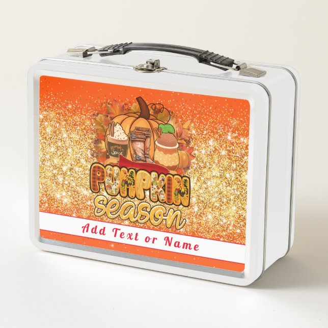 Pumpkin Season Autumn Customize Text and Colour Metal Lunch Box (Front)