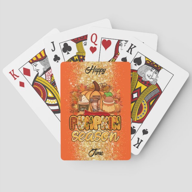 Pumpkin Season Autumn Customize Text and Colour Playing Cards (Back)