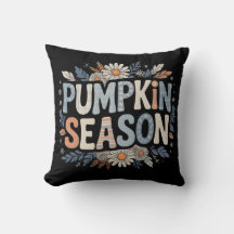 Pumpkin Season – Blue Floral Retro Coussin 