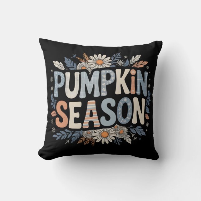 Pumpkin Season – Blue Floral Retro Coussin  (Recto)