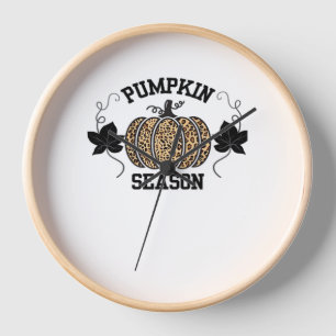Pumpkin Season Cheetah Print Pumpkin Fall Design Clock