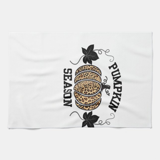 Pumpkin Season  Cheetah Print Pumpkin Fall Design  Kitchen Towel (Horizontal)