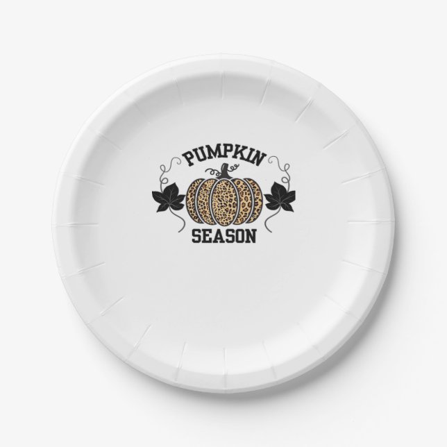 Pumpkin Season  Cheetah Print Pumpkin Fall Design  Paper Plate (Front)