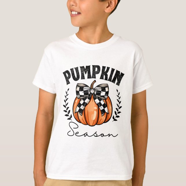 Pumpkin Season Coquette Pumpkin Bow Halloween Spoo T-Shirt (Front)