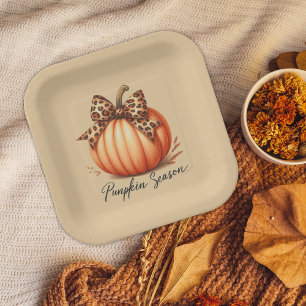 Pumpkin Season cute brown Autumn Watercolor Fall Paper Plate