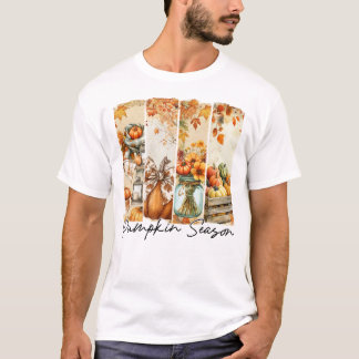 Pumpkin Season Fall Leasves Coquette Bow T-Shirt